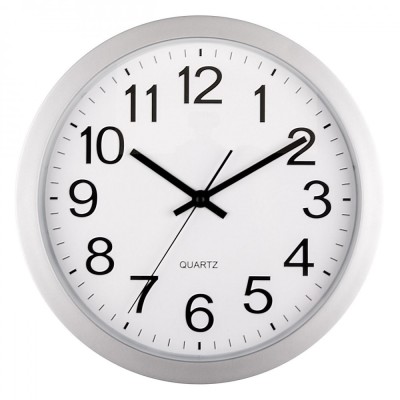 Ceas de Perete Quartz, 30cm, Culoare Alb/Argintiu, Indicatori Negri, Material Sticlă/Plastic foto