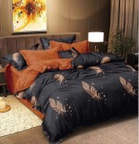 Cumpara ieftin Lenjerie De Pat Wolves Xc046, Bumbac, 4 Piese, Cu Elastic, Negru, Portocaliu