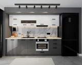 Cumpara ieftin Bucatarie Daria MDF, 260x60x200cm, Alb+Gri antracit