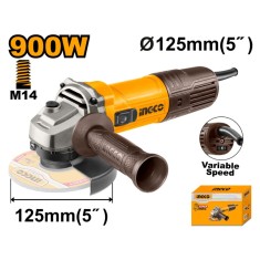 Polizor unghiular 900 w 125 mm cu variator turatie, pentru taiere si slefuire a metalului si pietrei - Ingco AG900285