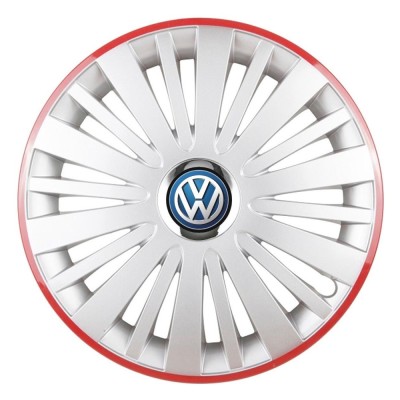 Set 4 Capace Roti, potrivite jantelor de R16, pentru Volkswagen, model falcon argintiu cu rama rosie foto