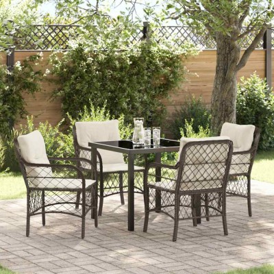 Set de masă pentru grădină cu pernă 5 pcs Maro Rattan poli foto