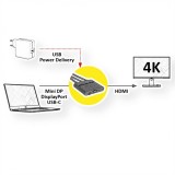 Adaptor Mini DisplayPort / DisplayPort / USB-C la HDMI T-M activ 0.15m, Roline 12.03.3139