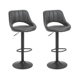 Set 2 Scaune de bar HOMCOM, Inaltime reglabila, Piele sintetica, Metal, 44x49x90-110cm Negru | Aosom Romania