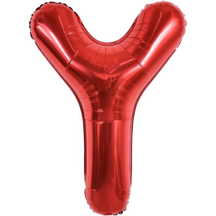 Balon folie metalizata litera y, flippy, 40 cm, umflati cu heliu sau aer, ambalaj individual, pai inclus, rosu