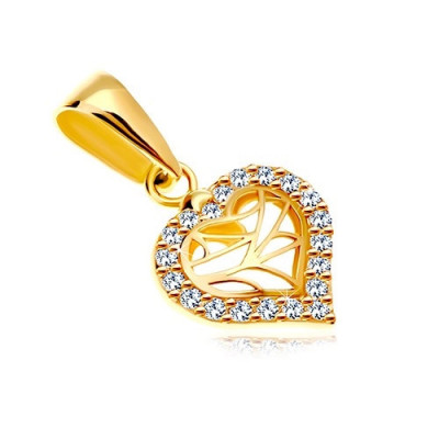 Pandantiv din aur de 14K &amp;ndash; inimă cu contur de zirconii și decupaje &amp;icirc;n mijloc foto