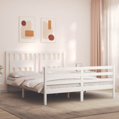 vidaXL Cadru de pat cu tăblie, alb, 160x200 cm, lemn masiv foto