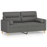 Canapea cu 2 locuri cu pernute, gri inchis, 140 cm, textil
