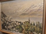 Tablou vechi/ Pictură - Baraj la munte - Semnat
