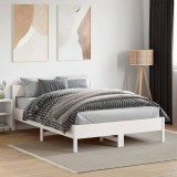 VidaXL Cadru de pat fără saltea, alb, 135x190 cm, lemn masiv de pin