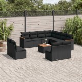 vidaXL Set canapele de grădină, 12 piese, cu perne, negru, poliratan 3258492