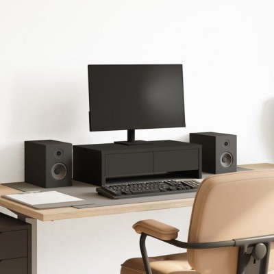 vidaXL Suport monitor cu sertare, negru, 50x27x15 cm, lemn prelucrat foto