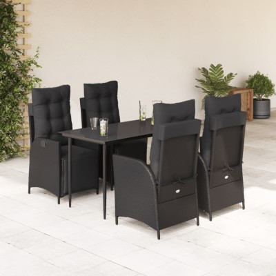 vidaXL Set mobilier de grădină cu perne, 5 piese, negru, poliratan foto