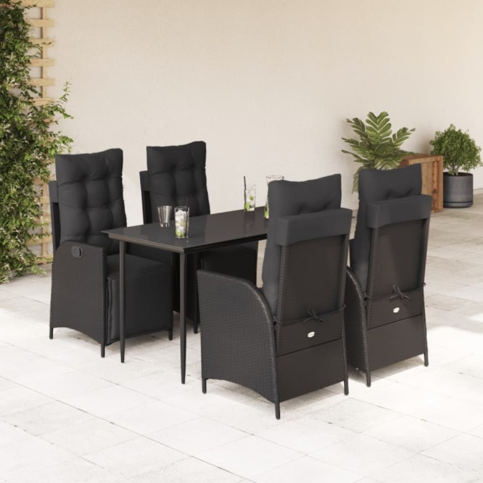 vidaXL Set mobilier de grădină cu perne, 5 piese, negru, poliratan