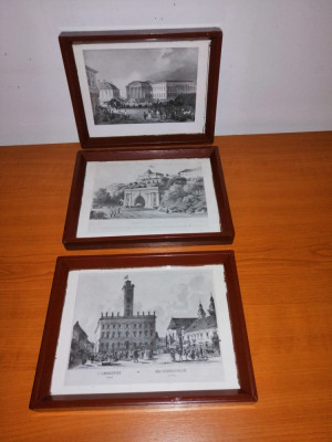 3x ilustratie fotografie imagini Budapesta interbelica in rama lemn cu sticla foto