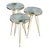 Cumpara ieftin Mesute laterale Wakmi Set 3 piese marmura Alb melaminat-metal auriu