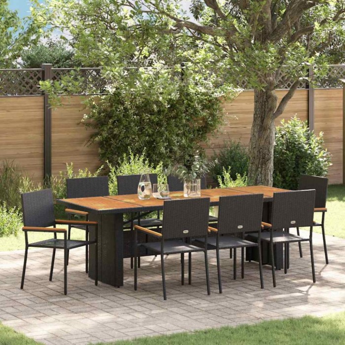 vidaXL Set de masă pentru grădină 9 pcs Negru Rattan poli 3365420