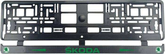 Set 2 bucati, suport numar inmatriculare Carbon, Skoda II