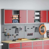 Set dulap unelte &amp; panou c&acirc;rlige de perete, 4 piese roșu metal