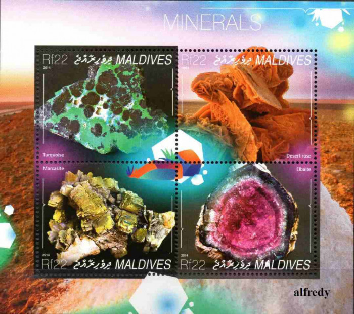 MALDIVE 2014, Minerale, bloc neuzat, MNH