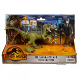 Jurassic world dominion set 2 figurine dr. ian malcolm si velociraptor, Mattel