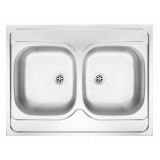 Chiuvetă TANGO din oțel inoxidabil, 2 cuve cu placă antistropire, design &icirc;n relief - efect textil, 800 x 600 mm