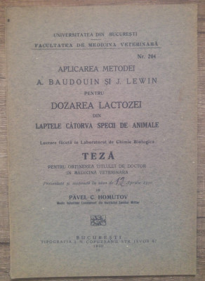 Aplicarea metodei A. Baudouin si J. Lewin pentru dozarea lactozei/ 1930 foto