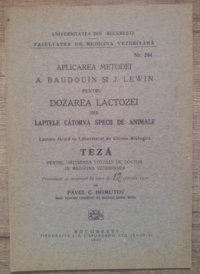 Aplicarea metodei A. Baudouin si J. Lewin pentru dozarea lactozei/ 1930 foto