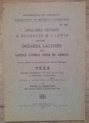 Aplicarea metodei A. Baudouin si J. Lewin pentru dozarea lactozei/ 1930 foto