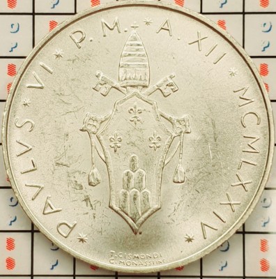 Vatican 500 lire 1974 argint - km 123 - A011 foto