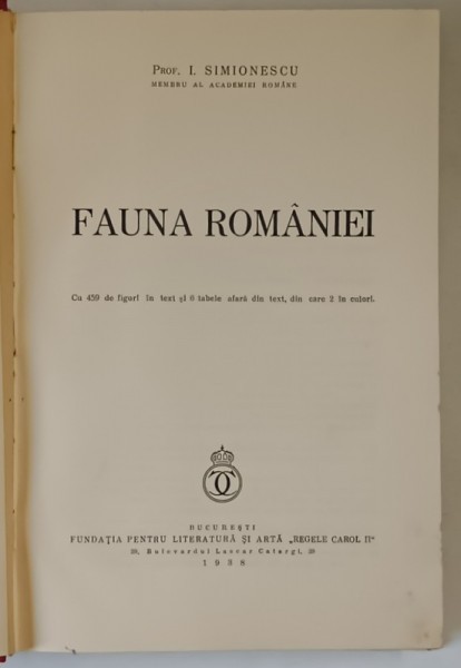 FAUNA ROMANIEI de I. SIMIONESCU , 1938