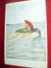 Ilustrata -Piesa de autor -Copii la mare ,sub umbrela ,pe o insulita 1922, Circulata, Printata