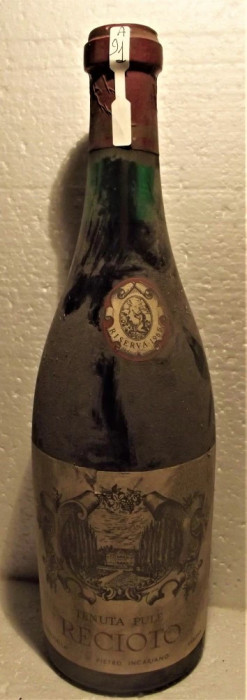 A 91 -Vin RECINOTTO - RISERVA -TENUTA PULE, , cl 72 gr 13 RECOLTARE 1965