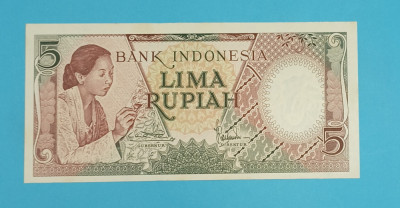 Indonezia 5 Rupiah 1958 &amp;#039;Batiking&amp;#039; UNC serie: BBM006450 foto