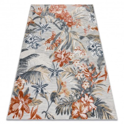 Covor Structural BOTANIC 65262 Flori, tesut plat pe balcon, terasa - gri, 117x170 cm foto
