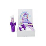 Cumpara ieftin Set Cutie Trusou cu Lumanare, 9 Piese "Cu drag de la nasi" - Unicorn, Mov - TB198