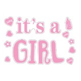 Sticker Autocolant, Tematica Gender Reveal, Model Scris It s a Girl, 19.5x27.5 cm, Roz