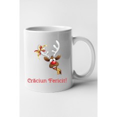 Cana alba personalizata "Craciun Fericit!, modelul 5", INOVATIX&reg;️. 330ml