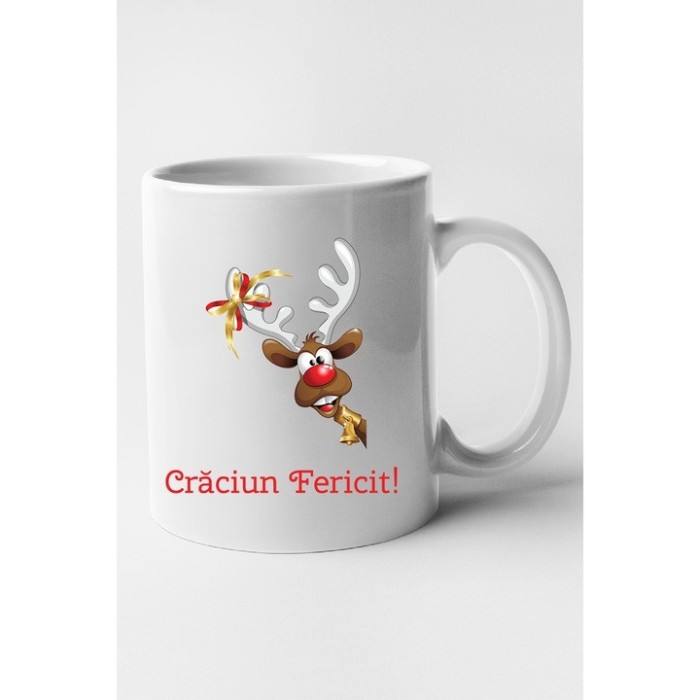 Cana alba personalizata &quot;Craciun Fericit!, modelul 5&quot;, INOVATIX&reg;️. 330ml