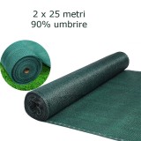 Plasa de umbrire 90%, 2x25 metri, stabilizata UV, anti-vant, HDPE