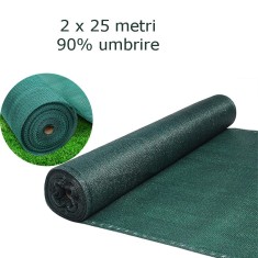 Plasa de umbrire 90%, 2x25 metri, stabilizata UV, anti-vant, HDPE