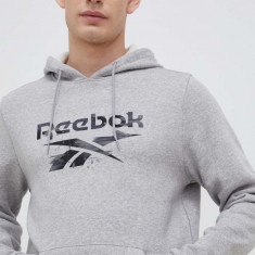 Reebok bluza barbati, culoarea gri, cu glugă, modelator