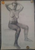 Nud pe scaun// creion pe hartie, Carbune, Realism