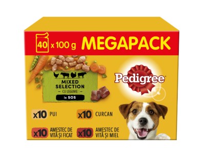 Hrana umeda pentru caini Pedigree Adult, Megapack plicuri, 40 x 100g foto