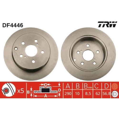 Set discuri frana Toyota Corolla Verso (Zer , 1.6 (ZNR10_), 1.8 (ZNR11_), 2.0 D-4D (CUR10_), 2.2 D-4D (AUR10_), punte spate, 290x10, plin, TRW