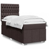 Cumpara ieftin Pat box spring cu saltea, maro &icirc;nchis, 90x200 cm, textil