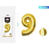 Balon aniversar PartyGo cifra 9, 40cm, auriu