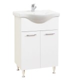 Baza si lavoar ceramic GN1531, mobilier baie stativ 60 cm, front MDF, 2 usi, balamale soft close, picioare cromate reglabile, alb
