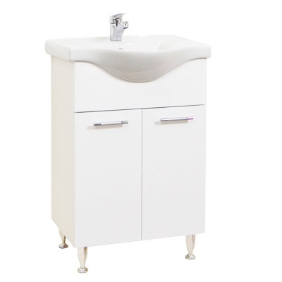 Baza si lavoar ceramic GN1531, mobilier baie stativ 60 cm, front MDF, 2 usi, balamale soft close, picioare cromate reglabile, alb foto