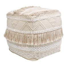 Taburet Puf Boho Scauni, Pako World, Bumbac, Alb-Bej, 50x50x50 cm